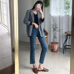 Women's Jeans Washed Women Office Lady Cotton Straight Ankle Length For Girls Fashion Denim Pants Boyfriend 2024