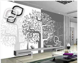 Wallpapers Custom Po Wallpaper For Walls 3 D Murals Modern Fashion Hand-painted Flowers And Birds Big Tree 3D TV Background Wall Papers