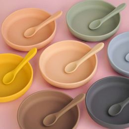 100%Food Grade Silicone Baby Feeding Plate Tableware Spoon Waterproof Suction Bowl Kids Non-slip Children's Products L2405