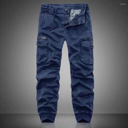 Men's Pants Men Solid Color Zipper Multi Pockets Drawstring Cargo Elastic Waist Streetwear Bottoms Ankle Tied Trousers