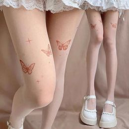 Women Socks Y2k Red Butterfly Stockings Girls Lolita Pantyhose Tights Thigh High Kawaii Sexy Ultra-thin Leggings Lingerie