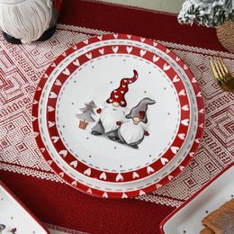 Plates Circular Christmas Plate Ceramic Embossed Shallow Home Tableware Creativity Morning Afternoon Tea Decoration Set