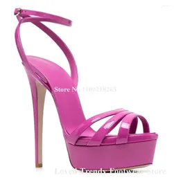Dress Shoes Summer Patent Leather Stiletto Heel Sandals Open Toe Pink Green Yellow White High Platform Straps Thin Party Heels