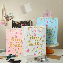 Gift Wrap 4Pcs Happy Birthday Kraft Paper Bags Candy Donut Cookies Kids Packaging Box Baby Shower Favours Supplies