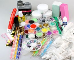 Full Acrylic 3D Nail Art Powder Kit Liquid Brush buffer 500 Tips Oil color Glitter wheel Lace Files Glue Brushs Decoration DIY Too6097641