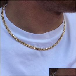 Chains 5Mm Miami Cuban Link Chain Necklace Men Gold Stainless Steel Choker Mens Hip Hop Jewellery Gift Drop Delivery Necklaces Pendants Otfwz