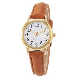 Casual Style Clear Numbers Fine Leather Strap Quartz Womens Watches Simple Elegant Students Watch 31MM Dial Metal Buckle Wristwatches 252z