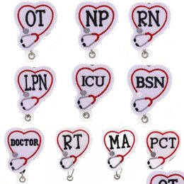 Key Rings Custom Medical Ring Felt Stethoscope Ot/Np/Rn/Lpn/Icu/Bsn/Doctor/Rt/Ma/Pct Retractable Badge Reel For Nurse Accessories Dr Dhxc4