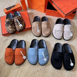 designer Mule Loafers metal buckle Suede Women Slippers Flats Luxury famous Shoes Summer Slip-Ons sandals Genuine leather Moccasin Comfort scuffs paris pantoufles