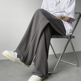 Summer Ice Silk Pants Men Fashion Casual Pleated Pants Men Japanese Streetwear Loose Wide Leg Pants Mens Baggy Trousers M-3XL 240524