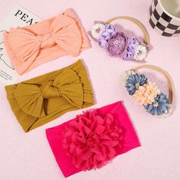 3Pcs/Set Cable Knit Flower Headbands For Girls Elastic Turban Kids Bands Nylon Newborn Headwrap Baby Hair Accessories