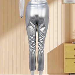Women's Pants Solid Colour Leggings Faux Leather High Waist Skinny For Women Slim Fit With Zipper Placket Lifting