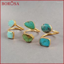 Cluster Rings BOROSA 5pcs Natural Stone Wrap Ring Gold Colour Freeform Genuine Blue Howlite Adjustable Gem Fashion Jewellery G0183
