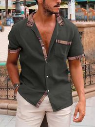 Men's Casual Shirts Short-Sleeved Lapel Cardigan For Men Patchwork Pocket European And American Fashion 2024