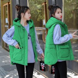 Women's Vests Women Winter Warm Cotton Padded Puffer Sleeveless Parkas Short Jacket Hooded Overcoat Female Waistcoat