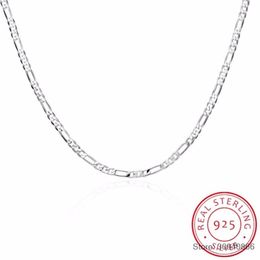 8 Sizes Available Real 925 Sterling Silver 4MM Figaro Chain Necklace Womens Mens Kids 40 45 50 60 75cm Jewelry kolye collares 193b