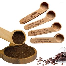 Coffee Scoops Measuring Scoop Wooden Spoon 2-In-1 Wood Engraved And Bag Clip Kitchen Tools