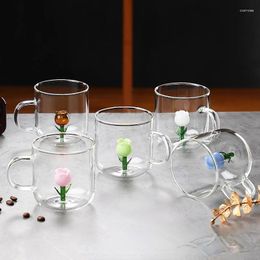Mugs Flower Water Cup Three-dimensional Shape Plant Creative Home Office Gift Borosilicate Glass