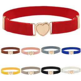 1PCS Adjustable Stretch Waistbands Boys Girls Belt Love Heart Shape Buckle Solid Color Wide Leisure Elastic Waist Belt