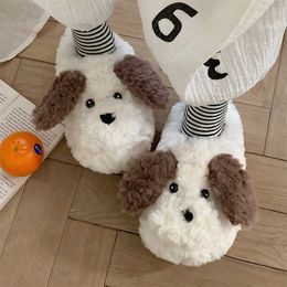 home shoes New and adorable Teddy dog fluffy slider Kawaii fluffy winter warm slider female cartoon house female winter slider Q240524