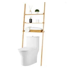 Storage Boxes 3-Tier Wood Bathroom Shelf Over Toilet Leaning Towel Rack Organise Laundry Pantry Adult Solid Natural Arc Edge Design