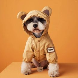 Dog Apparel Four-legged Raincoat With Ears Bear Cute Schnauzer Pomeranian Teddy Spring And Fall Waterproof Pet Clothes Puppy