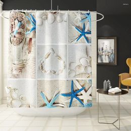 Shower Curtains 3D Sea Starfish Shell Print Beach Waterproof Curtain Set Pedestal Rug Toilet Cover Bath Mat Bathroom Decor With 12 Hooks