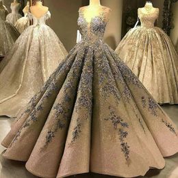 Luxury Sequined Quinceanera Dresses Lace Appliqued Crystal Ball Gown Vestidos De Sweetheart Sweet 16 Dress 2038