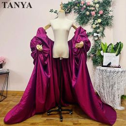 Party Dresses Plum Taffeta Evening Dress Cape Fashionable Full Sleeves Off Shoulder Ruched Long Jacket Bolero Formal Lady Outfit Cloak