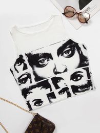 Women's Tanks High Street Style Y2K Figure Graphic Crop Top Women Summer Clothes Korean Fashion Sleeveless Tank Tee Shirt Streetwear 2024