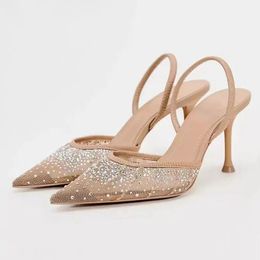 TRAF Mesh High Heels Stiletto Pointed Head Slingbacks Sandals Elegant Luxury Thin Heel Pumps Shoes For Woman 240518