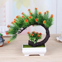 Decorative Flowers 1set Bonsai Plant Ornaments Artificial Tree Indoor Desktop Green Fake Potted Plants