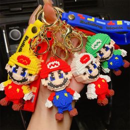 Building Block Silicone Cartoon Keychain Figure Model PVC Cartoon Bag Doll Pendant Toys Birthday Gift