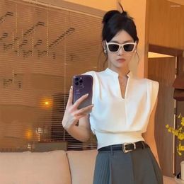 Women's Tanks Fashion Solid Tank Top Korean Style Women Crop Tops Summer Sexy Pad Shoulder T-shirt Tight V-neck Vest Formal Occasion