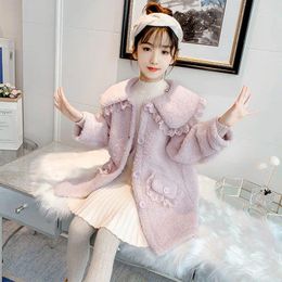 Jackets 2024 Autumn Winter Children Faux Fur Coat Baby Turndown Collar Thicken Warm Jacket Girls Overcoat Kids Casual Outwear D97