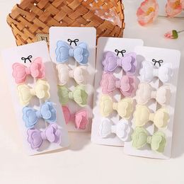 4Pcs/set Candy Coloured Clip Set for Girls Double Layered Bow Cute Bangs Pin Cotton Safe Kids Baby Hair Accessories