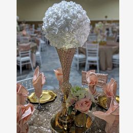 Metal Wedding Flower Trumpet Vase with Crystal Bead Table Decorative Centrepiece Height Artificial Flower Arrangement stand for wedding tabletop decor