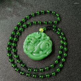 Chains Fashion Green Jade Hand-Carved Dragon Pendant Necklace Chinese Amulet Women Man's Lucky Jewellery Party Accessries Gift