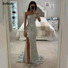 Party Dresses Bafftafe Silver Mermaid Sequin Evening One Shoulder High Slit Fishtail Long Formal Birthday Gowns Prom Dress 2024