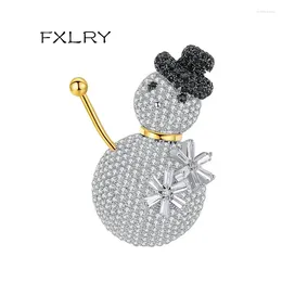 Brooches FXLRY Arrive Fashion Creative White Colour Cubic Zircon Snowman For Women Sweater Coat Accessories