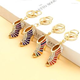 Keychains Creative Rhinestones Inlaid Goddess Fish Mouth High Heel Enamel Keychain Women Jewelry Bag Keys Fun Pendants Gift For