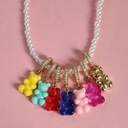 Pendant Necklaces 2021 New Candy Color Gum Bear Zircon Pendant Necklace Jewelry Accessories DIY Cute Cartoon Charm Necklace Creative Design Gift d240525