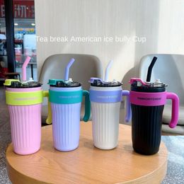 Water Bottles 860ml Handle Cup 316 Stainless Steel Insulated Ice Cream Thermal Straw Bottle Mugs Vacuum