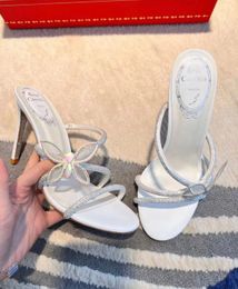 Elegant Brand ReneCaovilla Margot Designer Sandals Shoes Women High Heel Sandal Butterfly Floral Crystal-embellished Strappy Slip On Lady Slipper Walking EU35-43