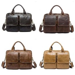 Briefcases Crazy Horse Men Briefcase Fashion Laptop Bag Genuine Leather Vintage Messenger Shoulder Crossbody Bags Handbags