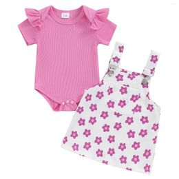 Clothing Sets Summer Infant Baby Girls Outfits Short Sleeve Ruffle Romper Floral Suspender Skirt Set Casual Clothes