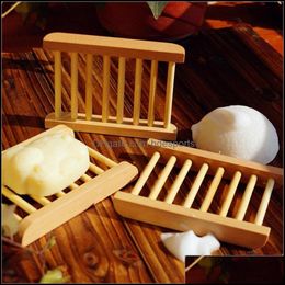 Soap Dishes Wooden Natural Tray Holder Bath Hollow Rack Plate Container Shower Bathroom Accessories Drop Delivery Home Garden Otb81