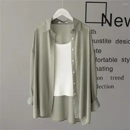 Women's Blouses Fashion Korean Ladies Tops Spring Chiffon Women Thin Shirts Summer Perspective Button Up Solid Sun Shirt Long Sleeve