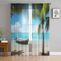 Curtain Ocean Beach Coconut Tree Boat Landscape Sheer Curtains For Living Room Decoration Window Kitchen Tulle Voile