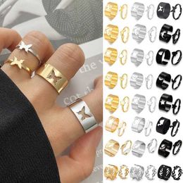 Couple Rings LATS Retro Simple Animal Butterfly Star Moon Heart Open Ring Women and Girls Gothic Jewelry Punk Black Couple Ring Set S2452455